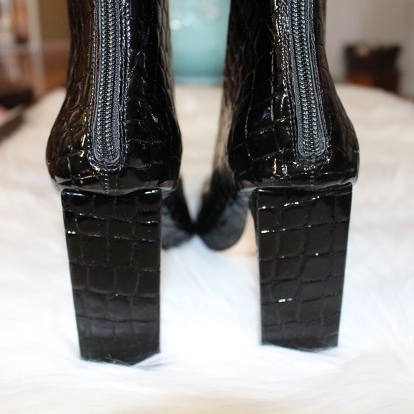 Good American, Square Toe Croc Embossed with Block Heel and back zipper boot - Picture 9 of 13